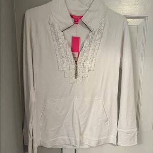 Lilly Pulitzer white ruffle 1/2 zip popover